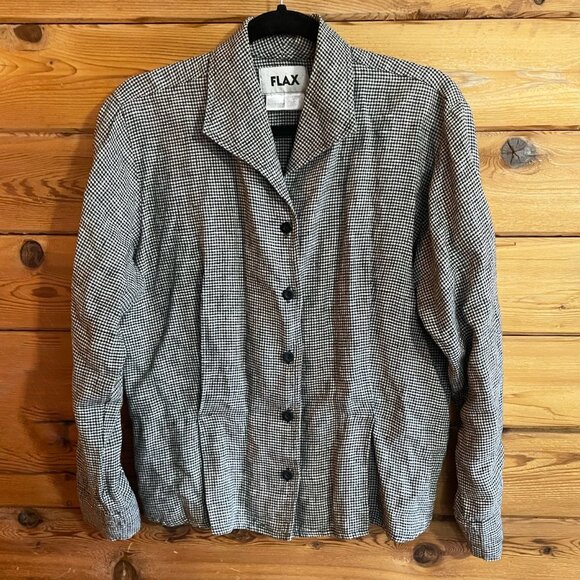 Flax linen Checked Black White Lightweight Blazer Size Medium - Picture 5 of 7